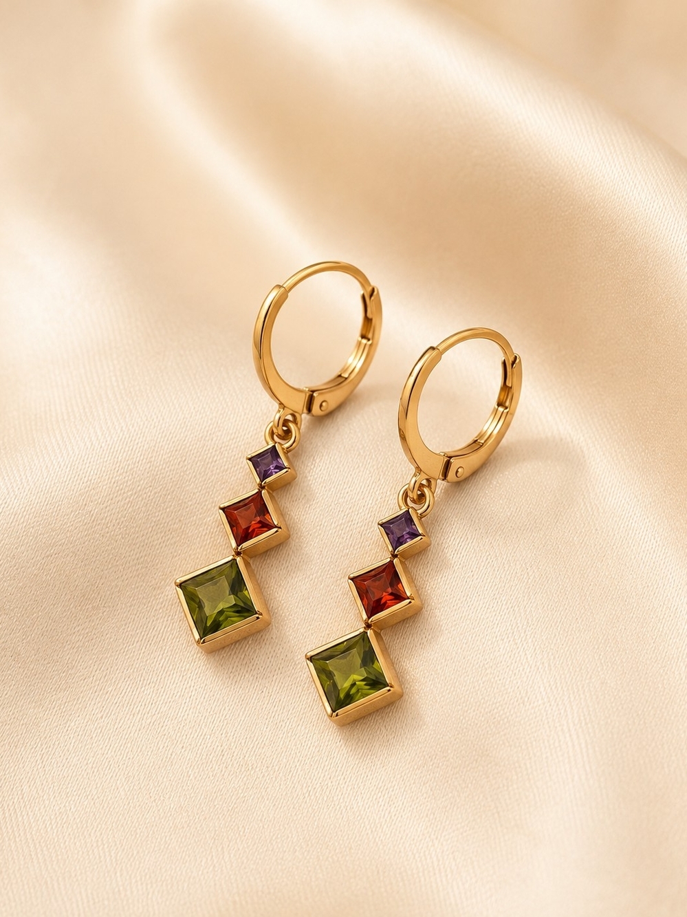 14K Gold Laminated Multicolor Gemstone Drop Earrings